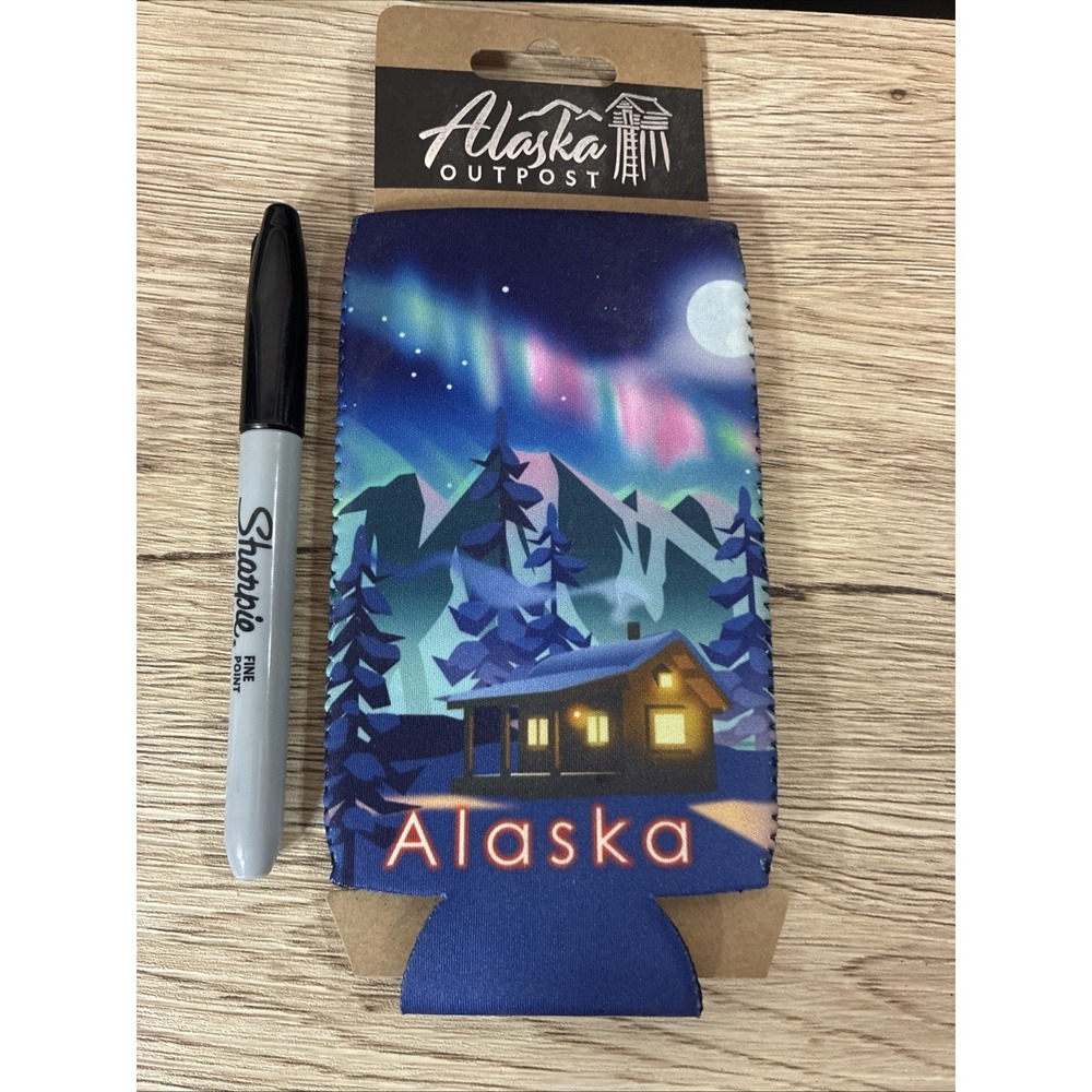 NEW Alaska Outpost Koozie beer soda can beverage holder moose lake mountain
